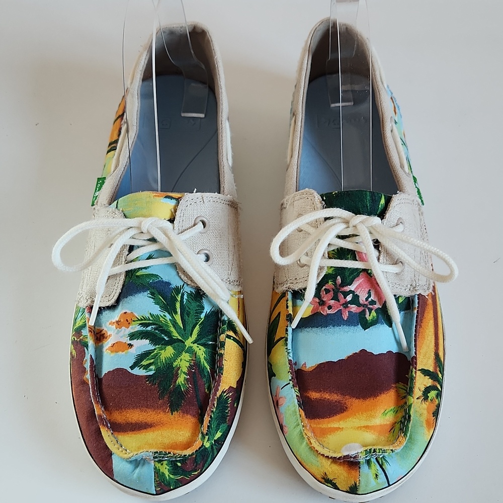 Sanuk Tropical Sailaway Blue Hawaiian Print Shoes Size 9.5M